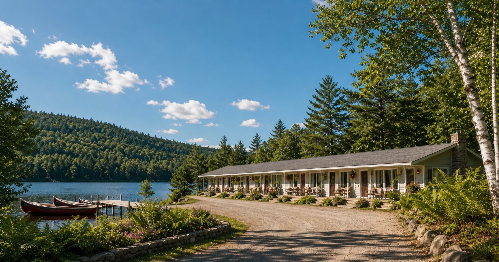Lakeside motel in summer
